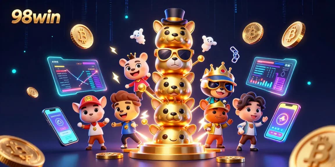 Experience thrilling gaming adventures with 98win through vibrant casino-inspired 3D art.