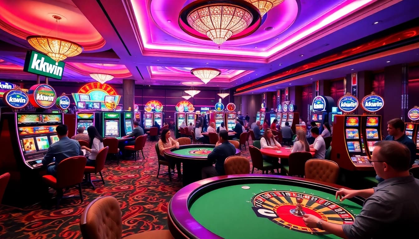 Experience the excitement of kkwin casino with vibrant gaming tables and happy players.