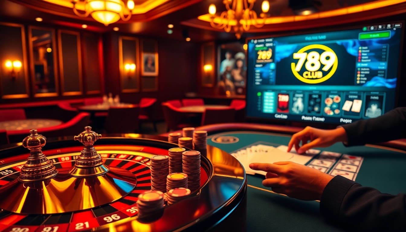 Experience thrilling gameplay at 789club with lively poker tables and vibrant casino elements.