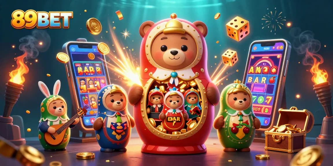 Experience 89BET in a thrilling casino scene filled with colorful, dynamic game elements and engaging characters.