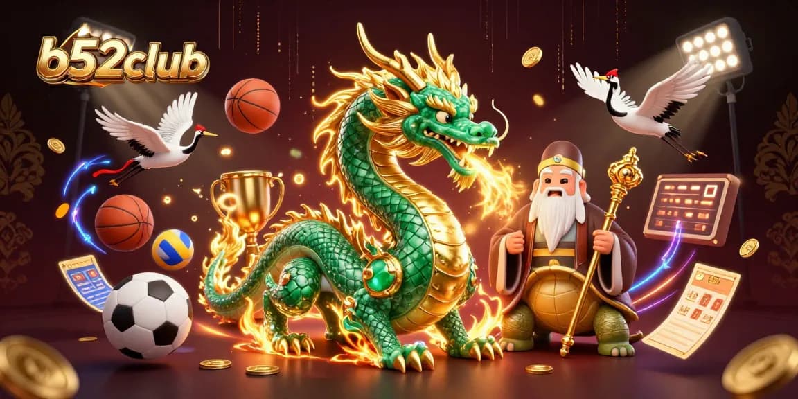 Win big at b52club with this vibrant 3D casino illustration featuring a jade dragon