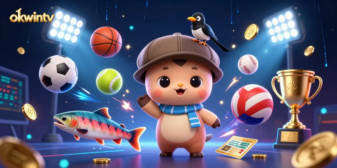 Explore betting excitement with okwintv's vibrant casino-themed illustration of playful characters and dynamic game elements.