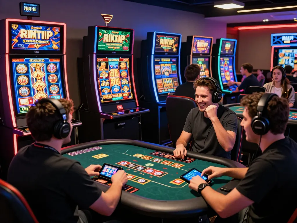 Players enjoying exhilarating games at RIKVIP online casino, celebrating wins in a vibrant gaming environment.
