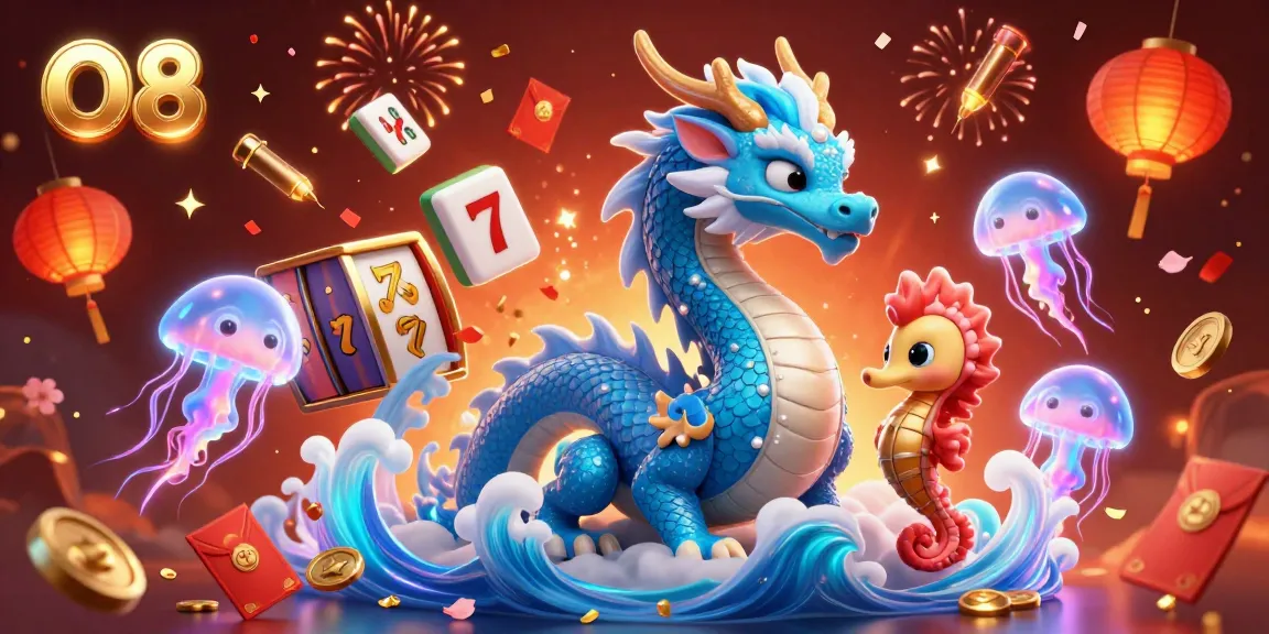 Experience thrilling slots at O8 with a vibrant 3D casino scene featuring a fantasy dragon and seahorse knight.
