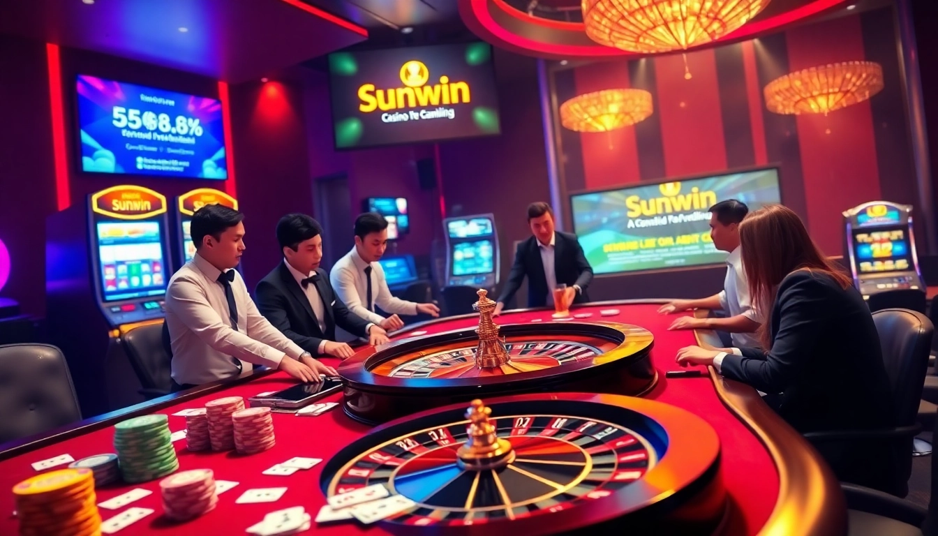 Experience the excitement of Đăng ký Sunwin at a luxurious online gambling table with vibrant colors and engaging gameplay.