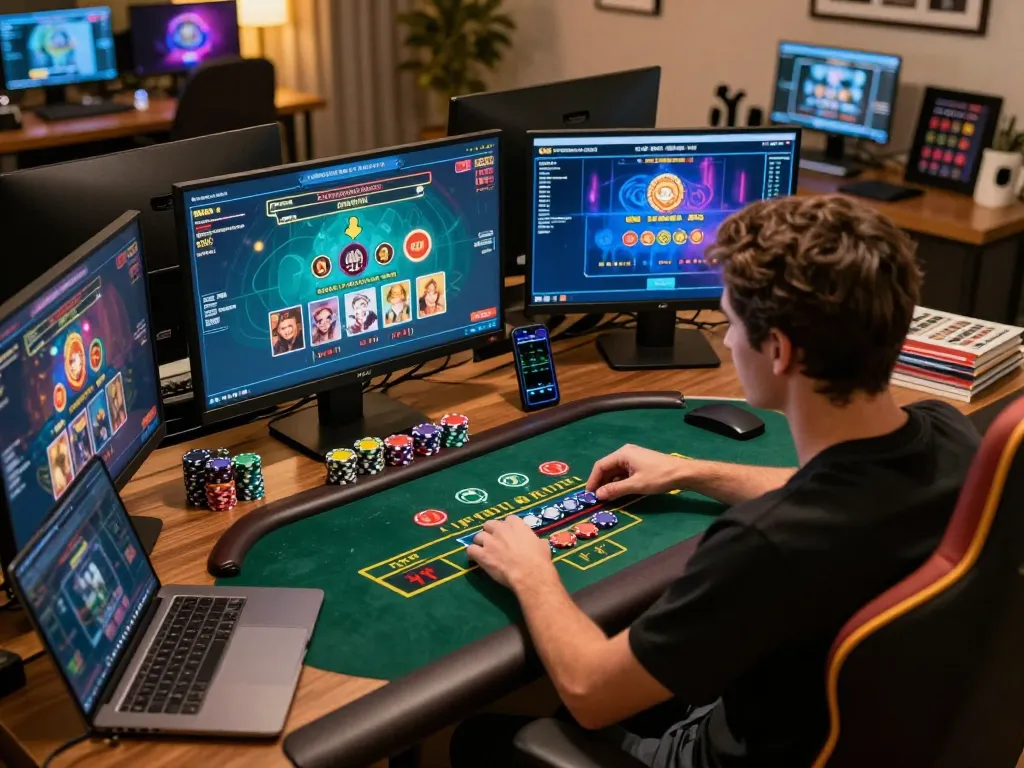 Player engaging in live dealer blackjack on 99ok home setup with chips ready for betting.