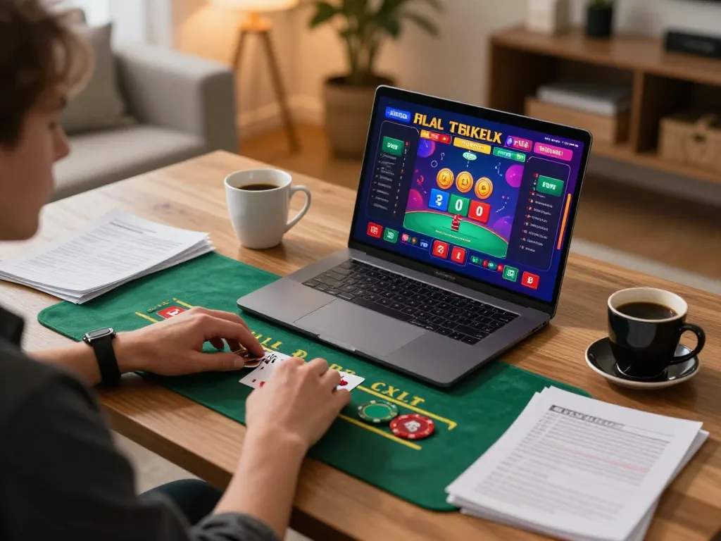 The player enjoys live dealer blackjack at trang chủ 79king while analyzing strategies at home.