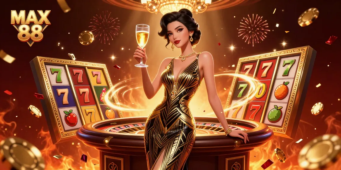 Spin exciting slots and celebrate big wins at MAX 88 with vibrant casino elements illuminating the scene.