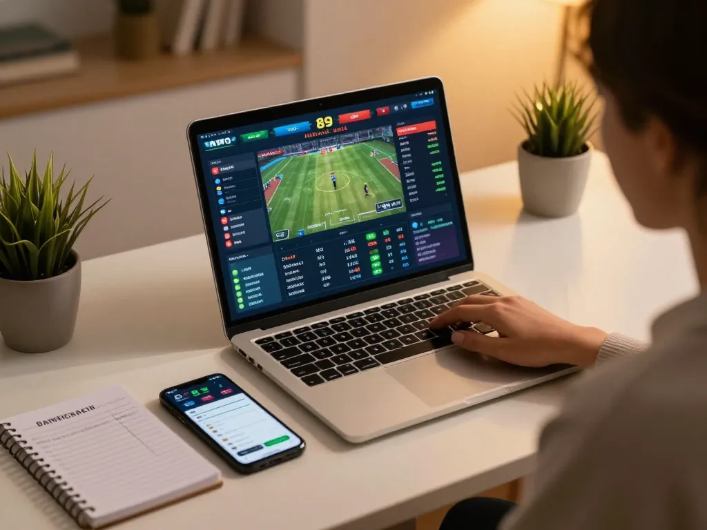 Engaging online sports betting setup showcasing 89 bet options on a laptop screen for responsible gamers.