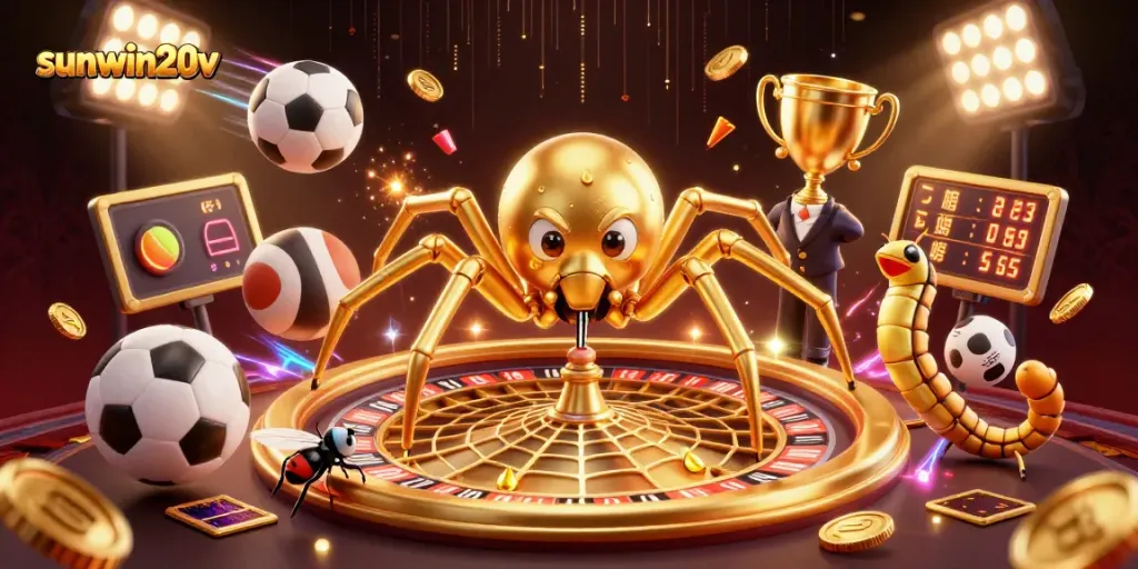 Experience thrilling bets with sunwin20v in this dynamic casino-themed illustration featuring engaging 3D characters.
