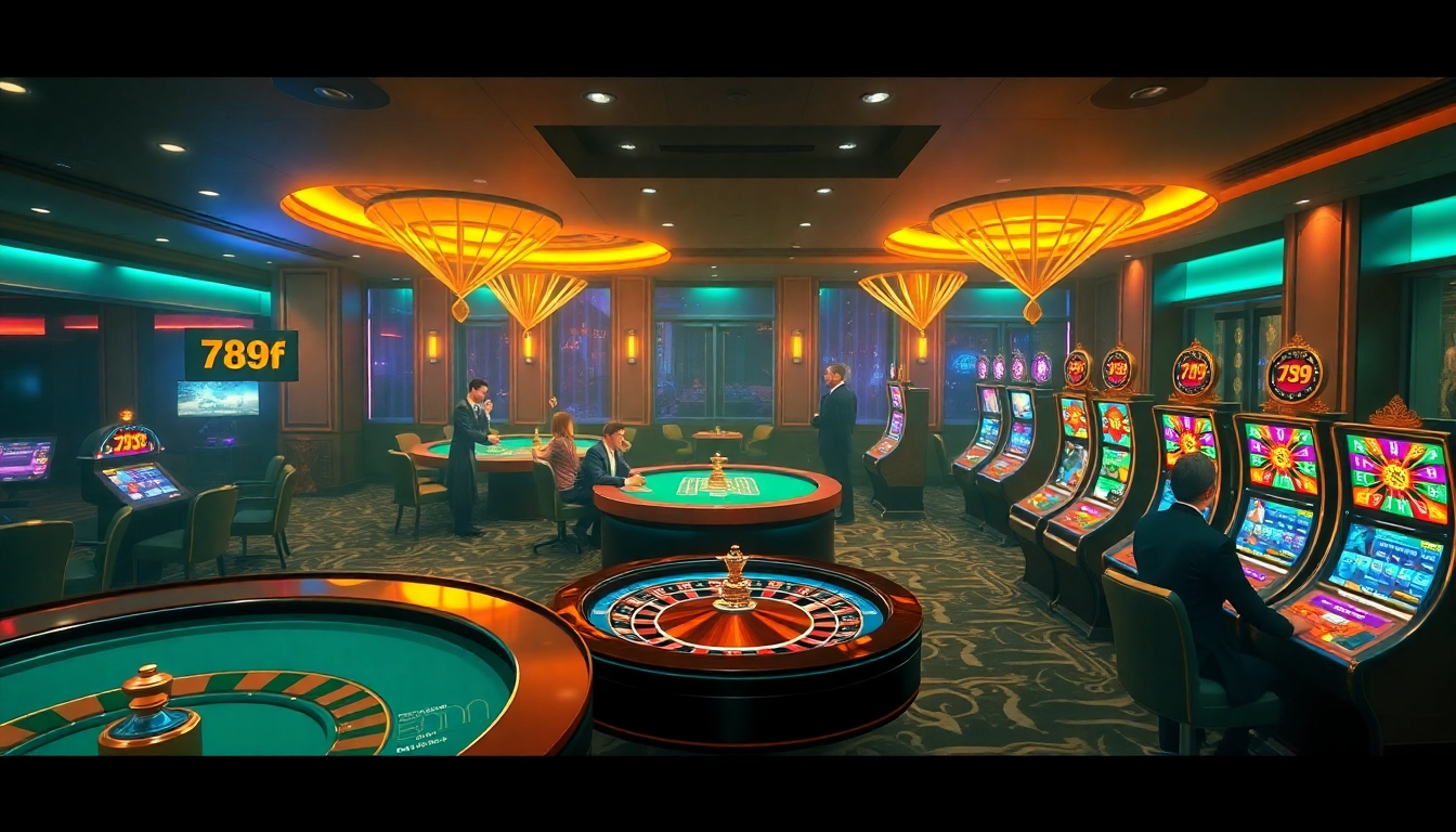 Experience the excitement of 789f đăng nhập as players engage at luxurious casino tables and vibrant slot machines.
