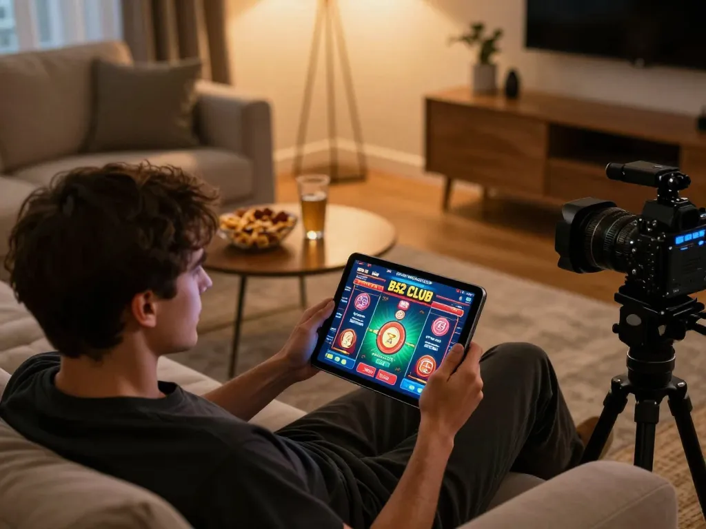 B52 Club players engaging in online gameplay at home with a tablet