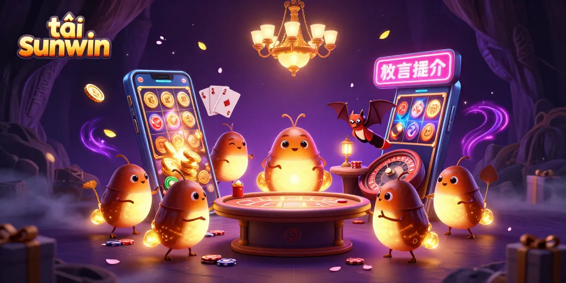 Experience the thrill of tải sunwin as glowworms illuminate a cave casino scene with vibrant gaming elements.