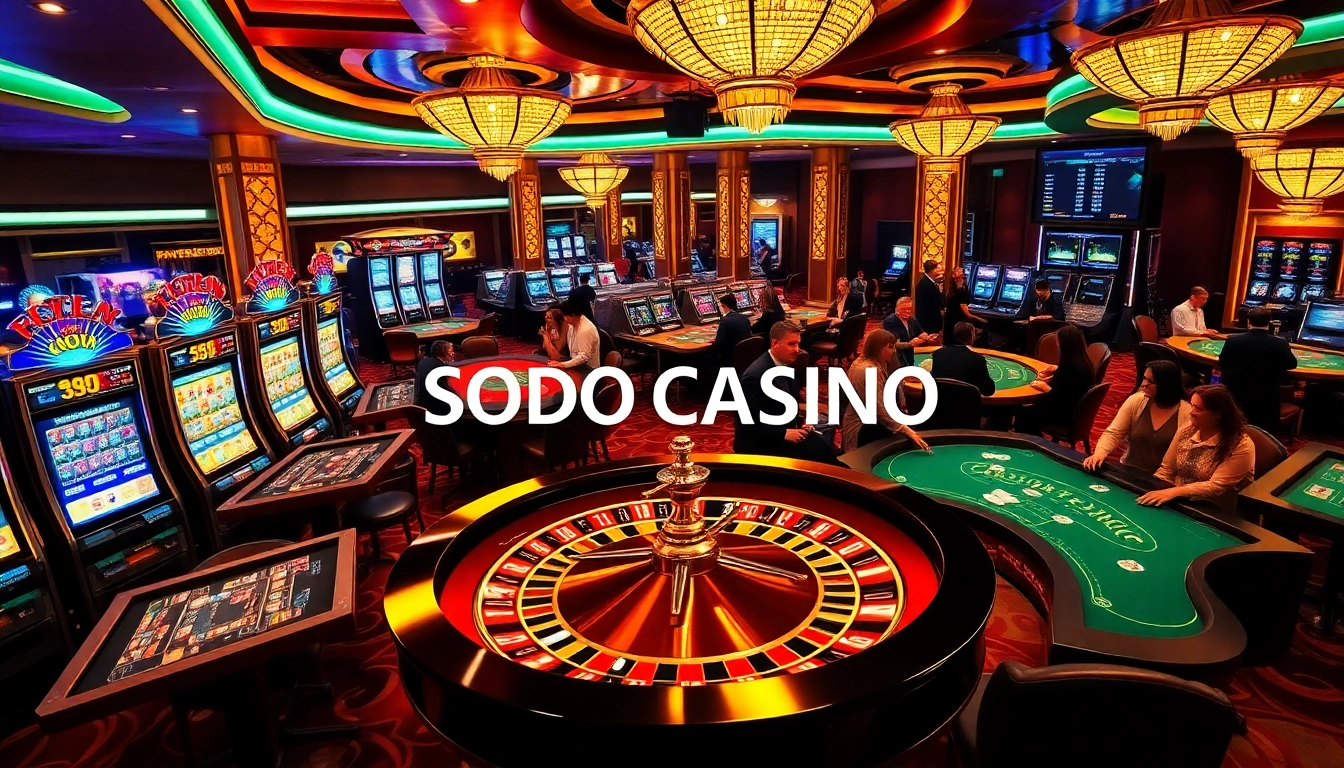 SODO CASINO showcases an exciting gaming floor with slot machines and poker tables in action.