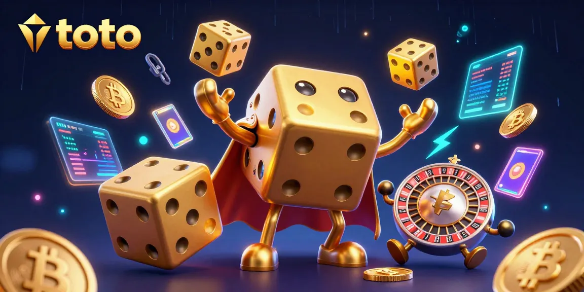 Engage in epic casino gaming action with toto-inspired golden dice and crypto elements.