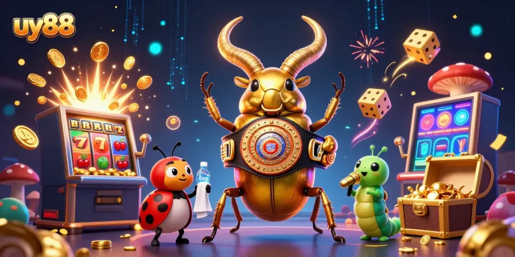 Experience thrilling gameplay with uy88 in a vibrant 3D illustration showcasing casino excitement.