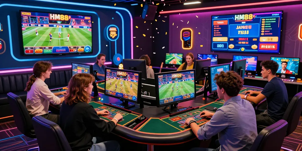 Online gaming excitement at https://hm88.review/ showcasing players enjoying casino games and sports betting in a vibrant, immersive environment.