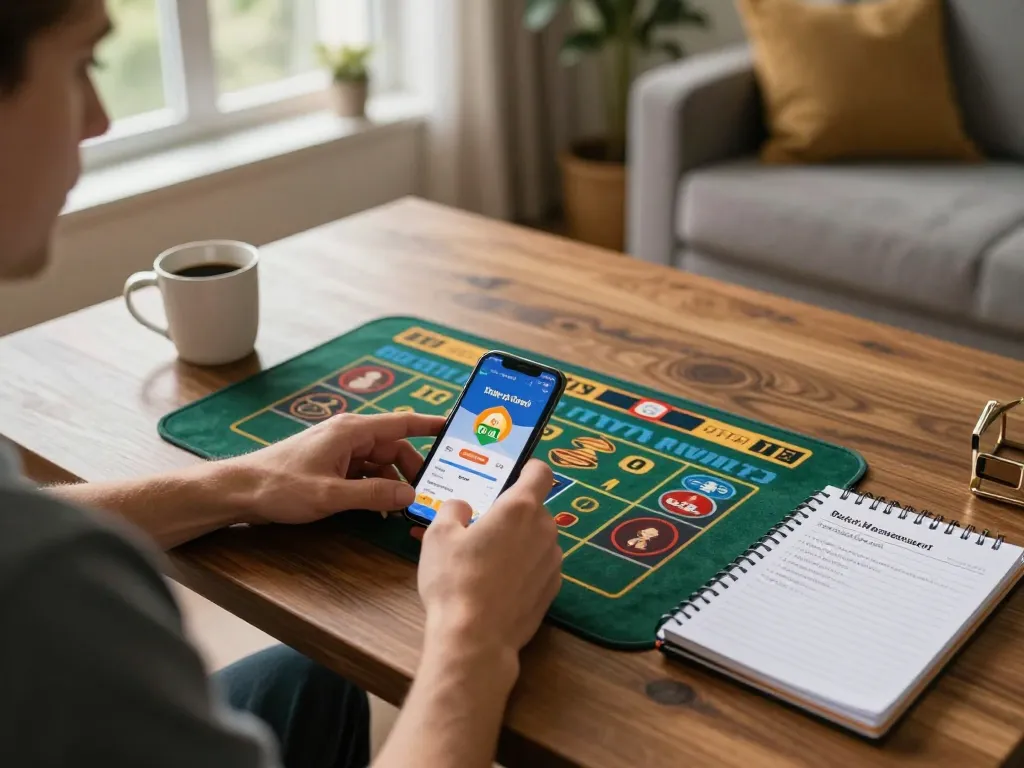 Engaging in responsible gaming with the rikvip mobile app in a cozy home setting.