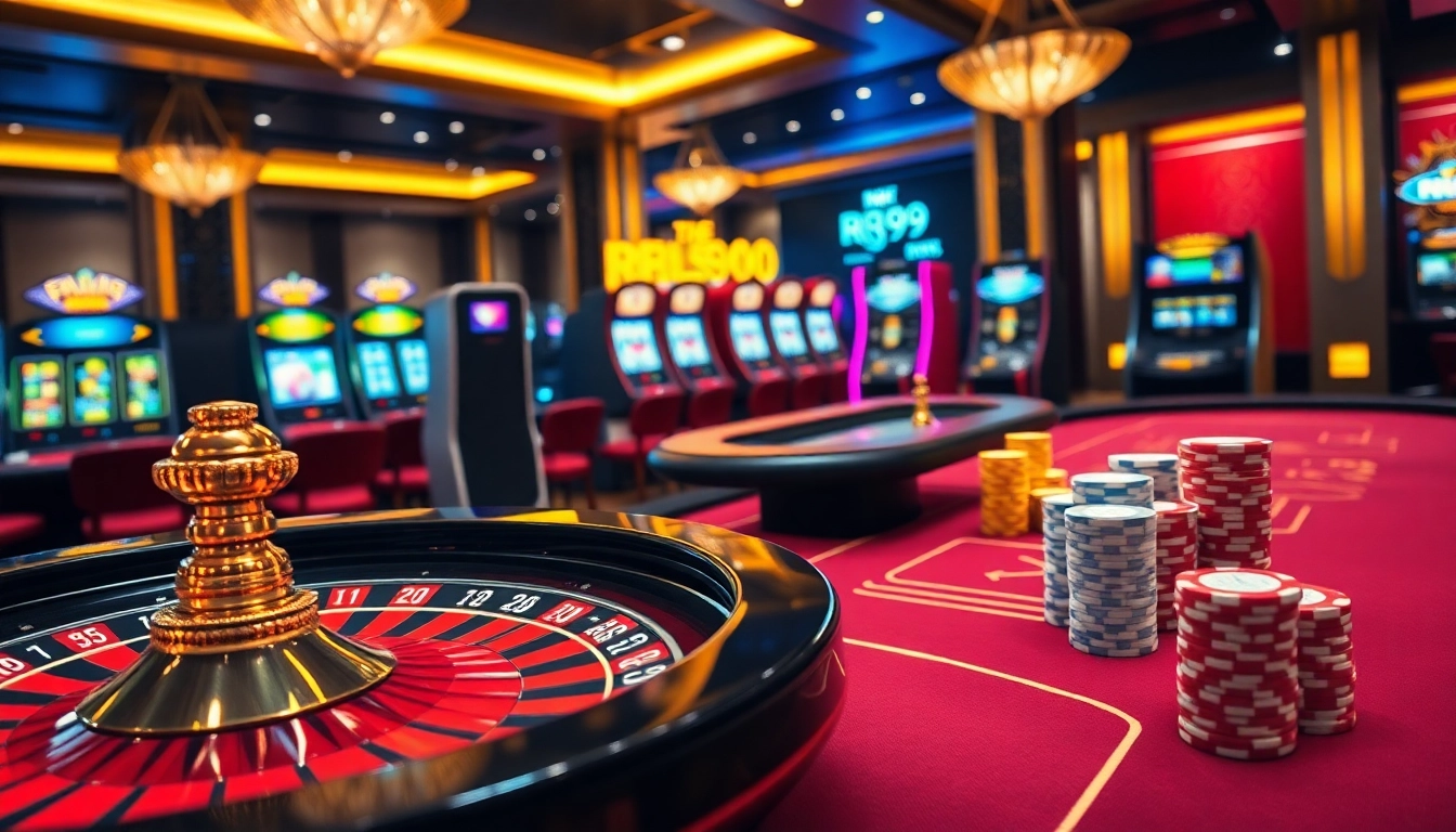 Experience the excitement of RR99 game at a luxurious casino table with roulette and poker.