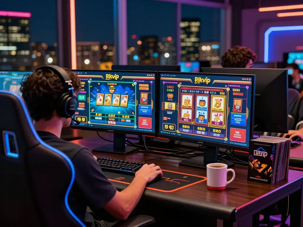 Engaged player exploring Rikvip online gaming platform from a modern setup.