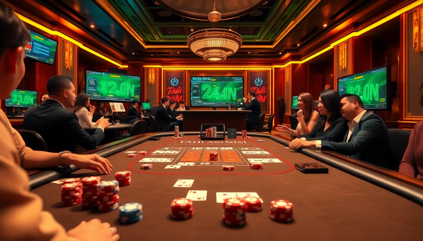 Tài Xỉu MD5 table with colorful chips and dice in a luxury casino setting