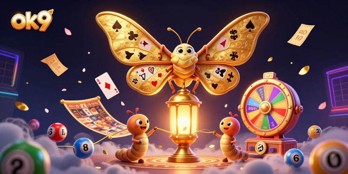 Play with fortune at ok9 with a vibrant scene of a moth muse and dynamic gambling elements.