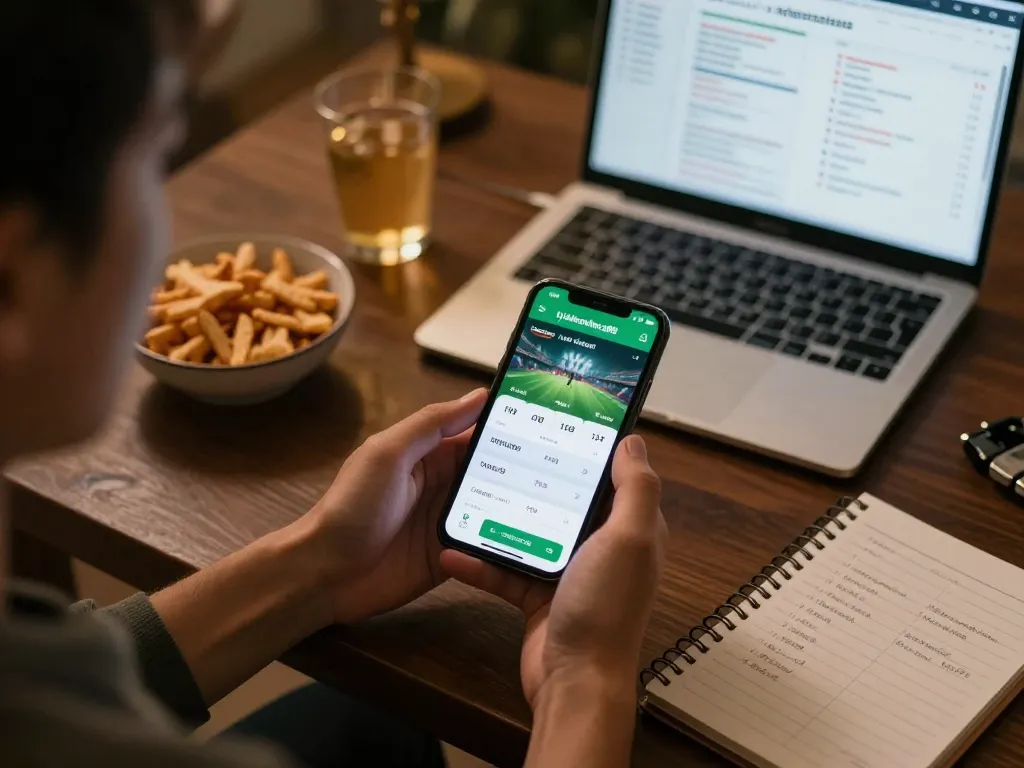 Person using the tylekeonhacai88 app for live sports betting at home.