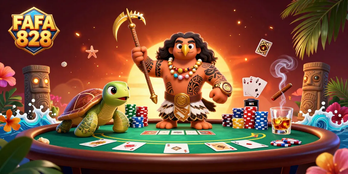Experience thrilling poker action with FAFA 828 in a vibrant casino scene featuring mythical characters.