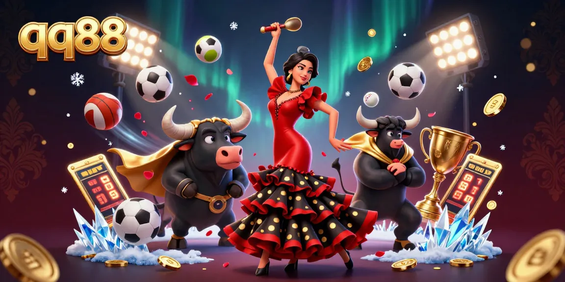 Engage in thrilling betting with qq88 featuring dynamic sports elements and a vibrant illustration.