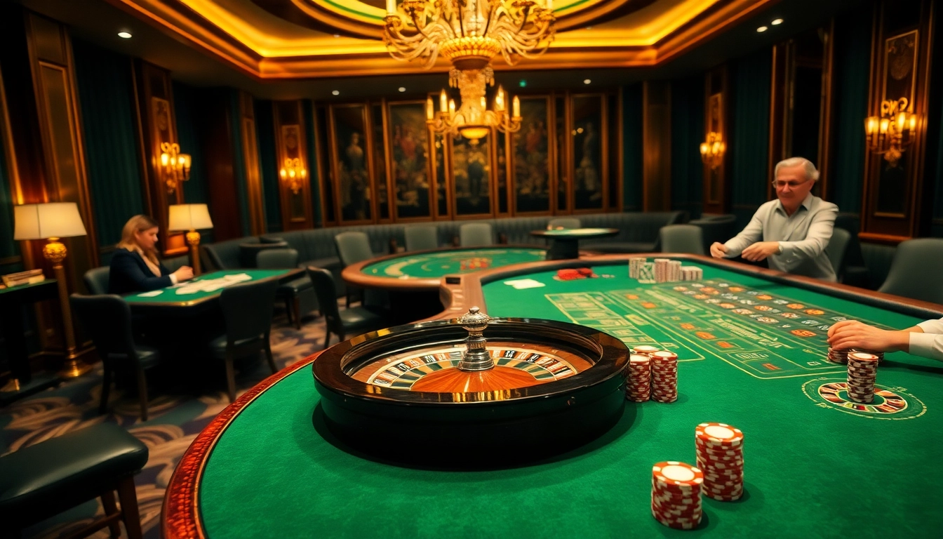 Players engaging in thrilling casino games at BL555, illuminated by ambient lights.