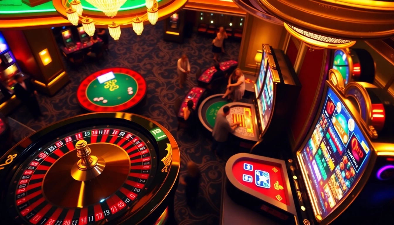 Experience online gaming excitement at twin68.digital with vibrant casino tables and slot machines.