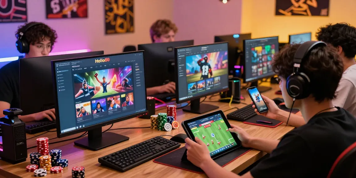 The online gaming scene at https://hello88ke.com/ showcases diverse players engaged in various betting activities, illustrating the vibrant atmosphere of interactive entertainment.