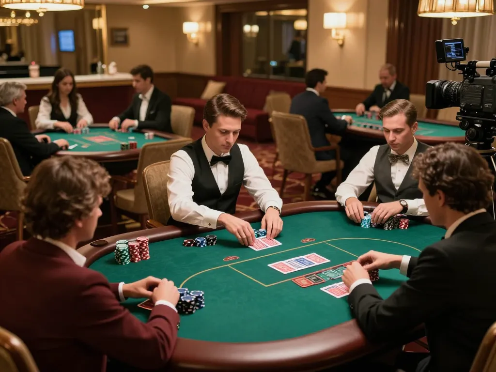 Players immersed in a strategic poker game at the tập đoàn ATQ casino, showcasing intense focus and excitement.