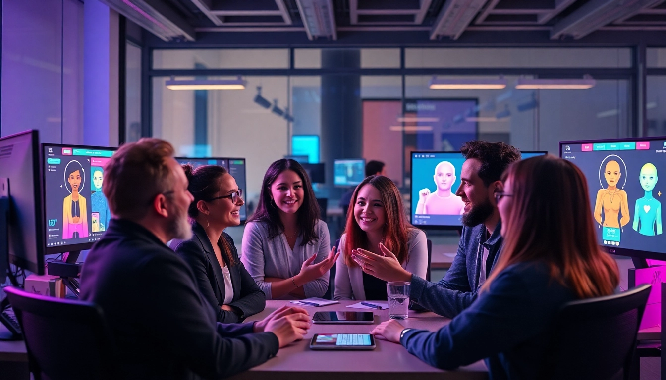 Engaged users discussing ai nsfw platforms in a vibrant digital workspace.