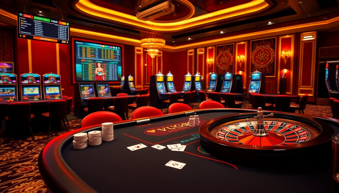 Exciting casino experience at VU88 with poker, roulette, and vibrant gaming atmosphere.