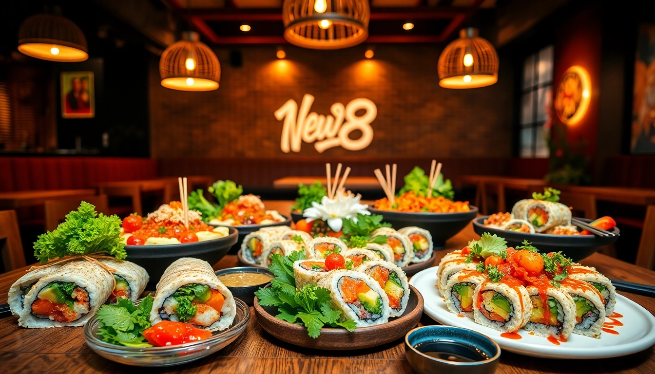 Delicious sushi burritos and Asian fusion dishes at New 88 restaurant.