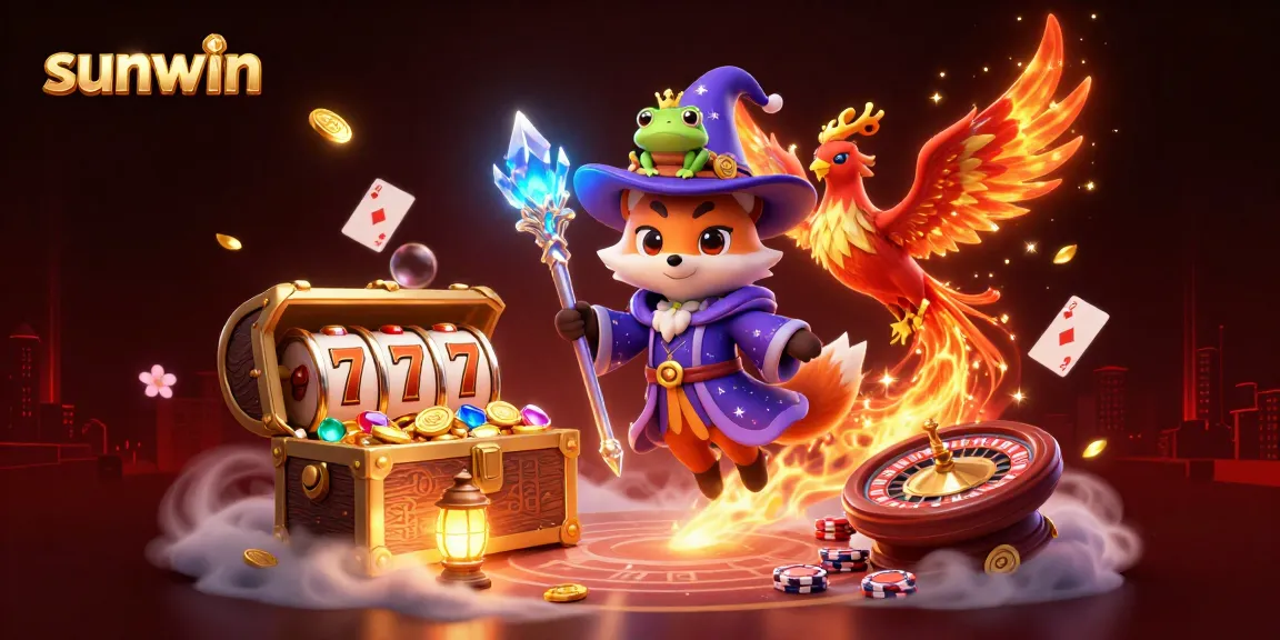 Enjoy thrilling games at sunwin with a magical fox wizard and vibrant casino elements.