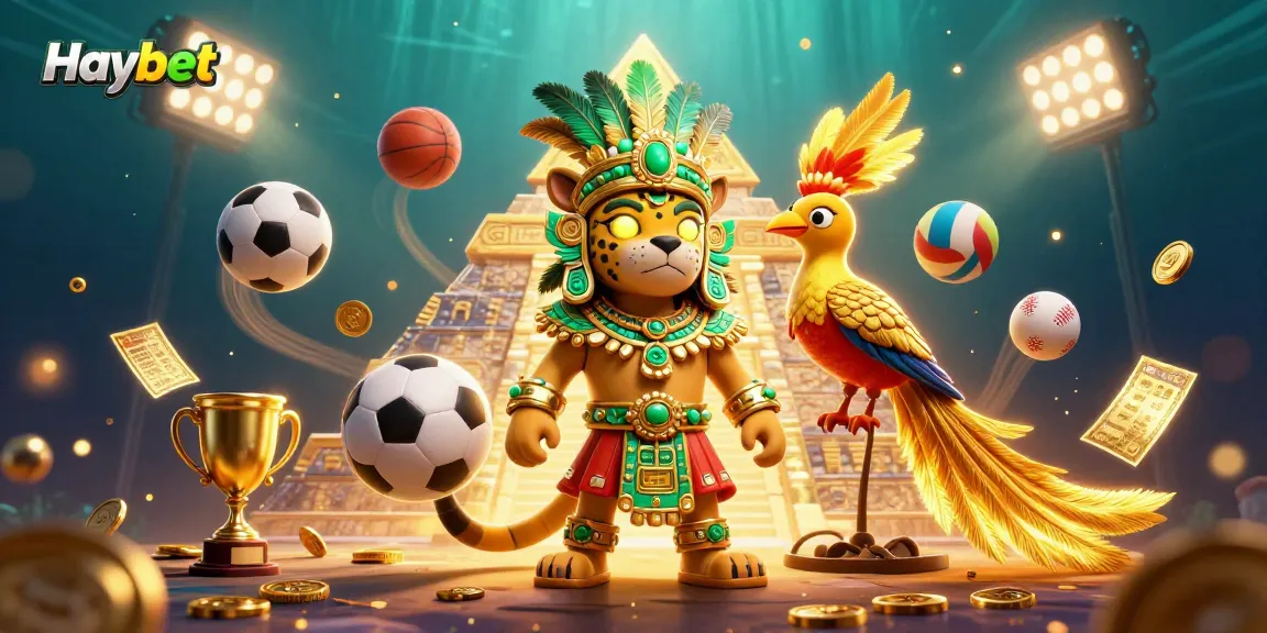 Place your bets with Haybet in a vibrant 3D casino scene featuring joyful characters and dynamic sports elements.