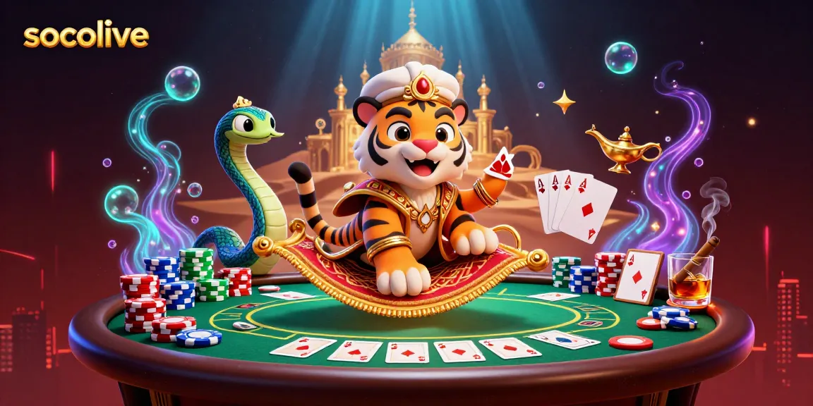 Socolive offers thrilling live blackjack action with a vibrant tiger sultan in a bustling casino.