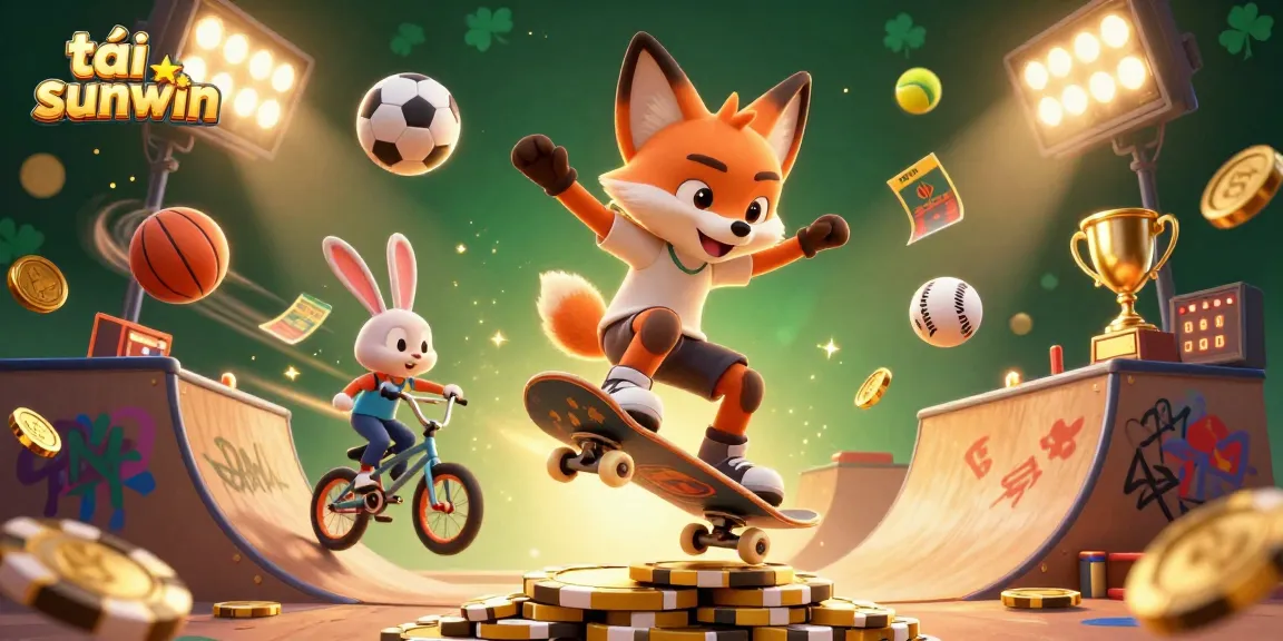 Watch the 3D cartoon fox performing tricks among casino symbols, promoting tải sunwin gaming experience.