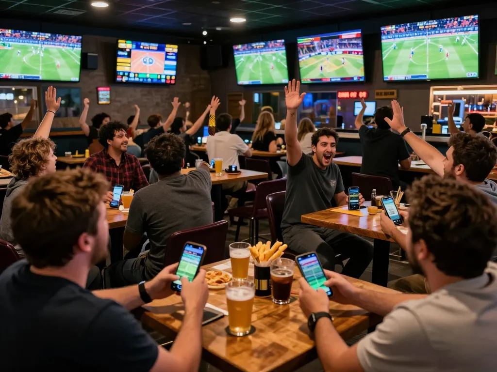 Engaged sports fans using keobongda app for live betting action during a game