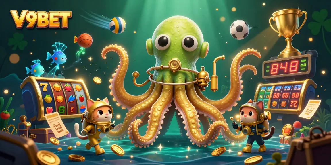 Experience winning moments with V9BET in this vibrant, dynamic casino illustration showcasing action-packed games.