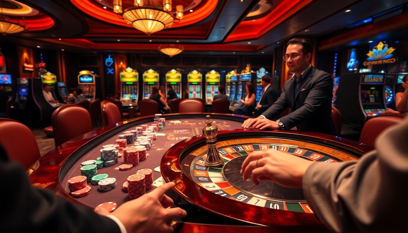 Exciting casino scene with gamblers enjoying vibrant games at xoso66.