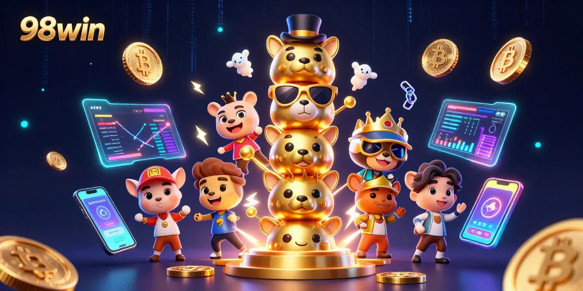 Experience thrilling gaming adventures with 98win through vibrant casino-inspired 3D art.