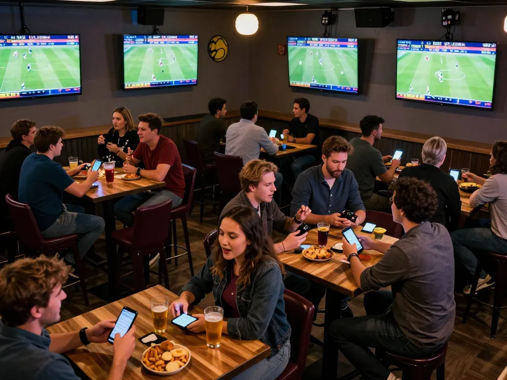 NOWGOAL sports betting atmosphere showcasing fans placing bets while watching games live