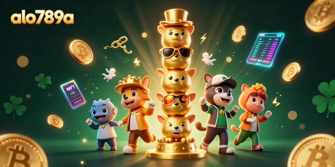 Join the excitement of alo789a's vibrant gambling scene with animated characters and glowing crypto elements.