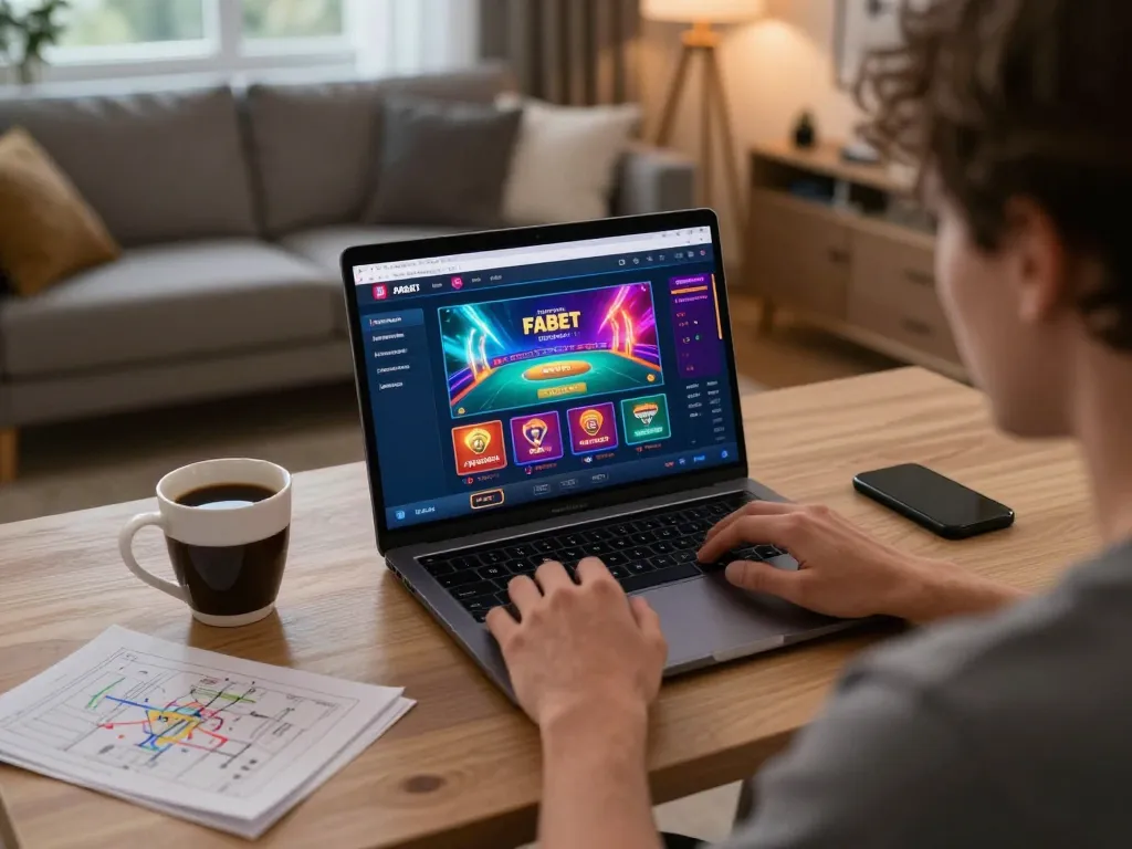 Engaging in online betting with FABET on a cozy home gaming setup