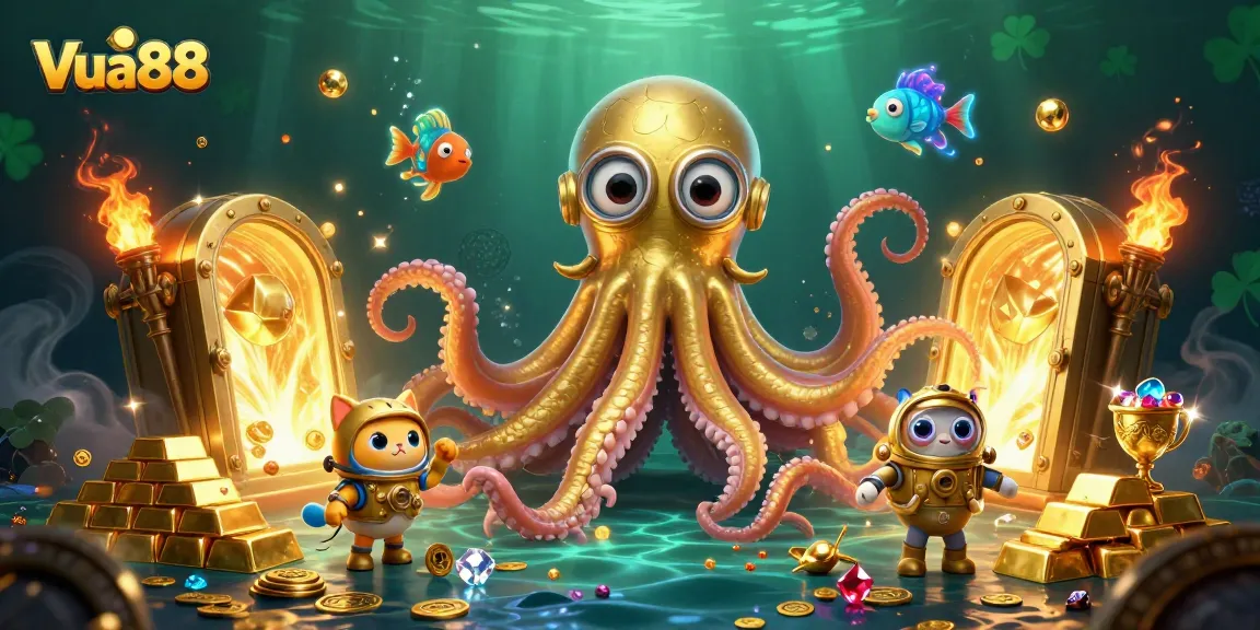Vua88 offers exhilarating gameplay in a vibrant underwater treasure scene filled with riches.