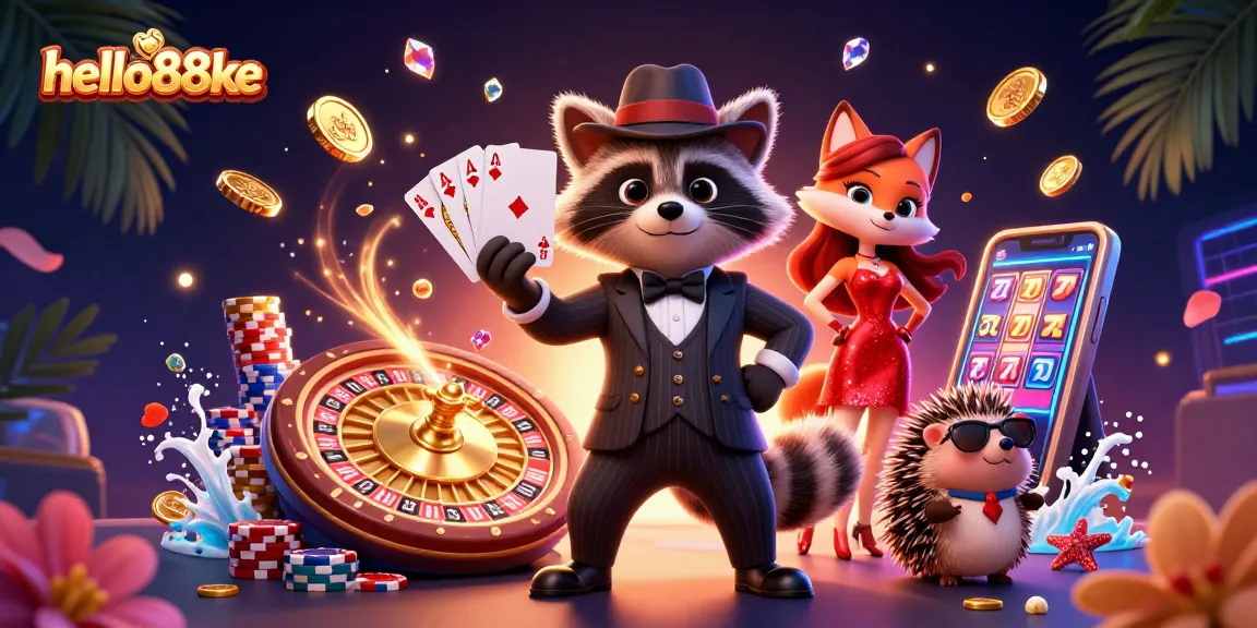 Engage with hello88ke and enjoy thrilling casino action featuring a suave raccoon, fox, and a hedgehog!