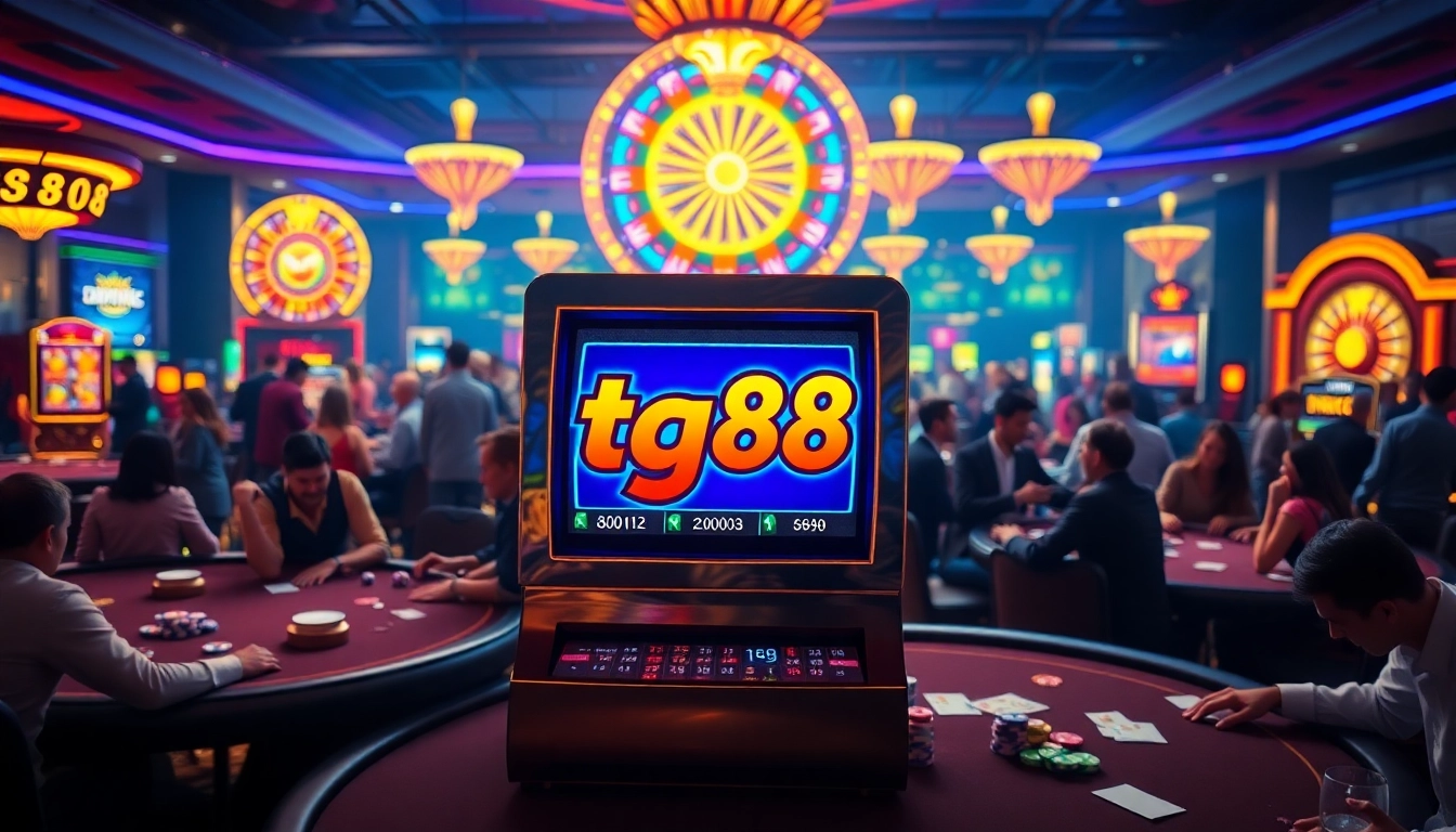 Players winning big at the tg88 slot machine in a lively casino atmosphere.